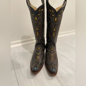 CORRAL A1928 distressed dark brown colorful butterfly cowgirl boots snip toe sz7